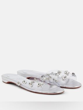 Christian Louboutin Crystal-Embellished Clear Slide Mules New with Box